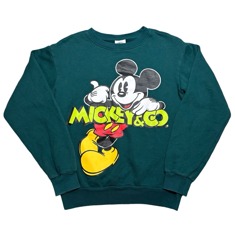 Disney Mickey & Co Green Mickey Mouse Long Sleeve Graphic Crewneck Sweatshirt XS